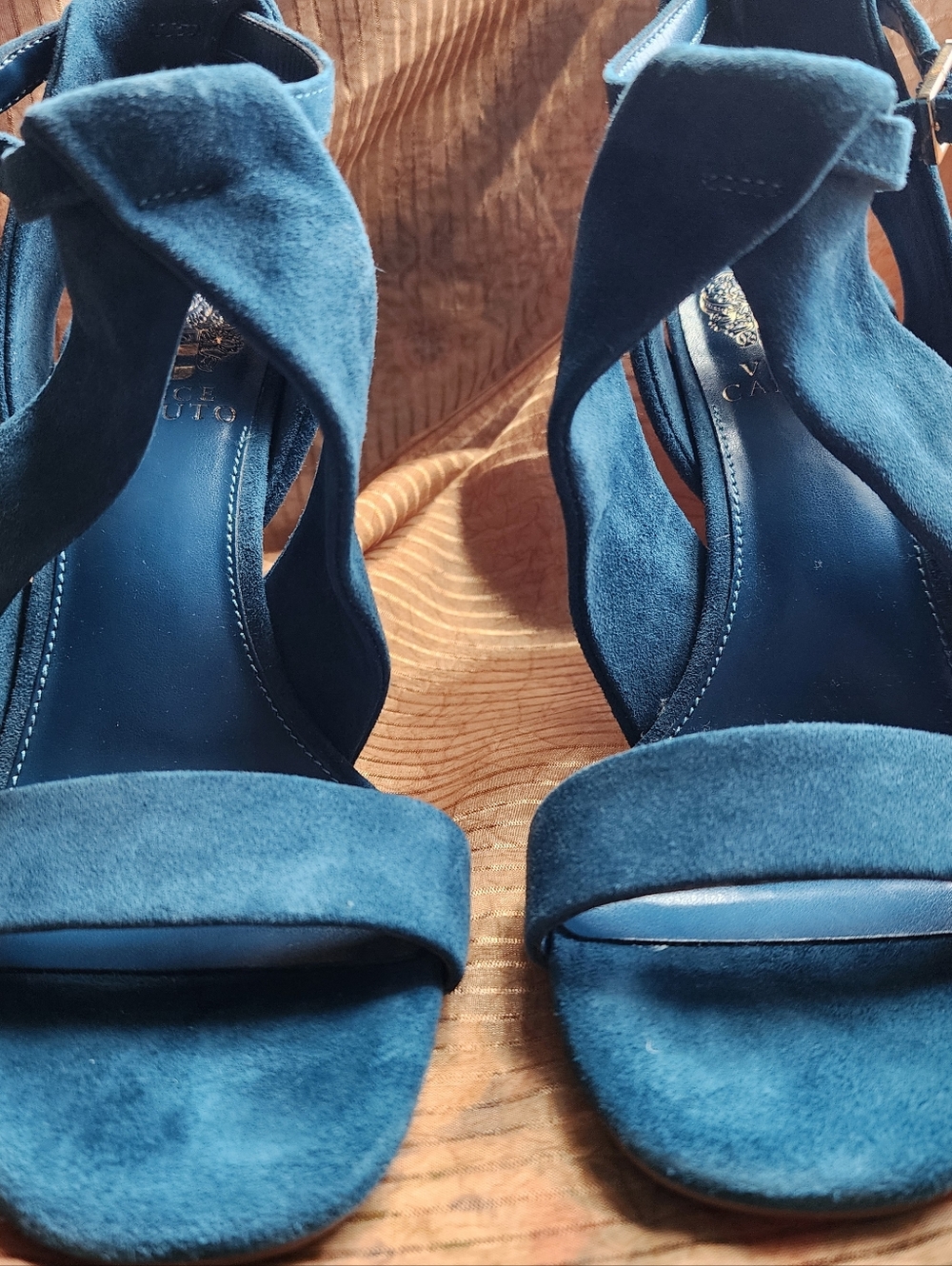 Vince Camuto Teal Blue Suede Knotted Ankle-Strap Heels